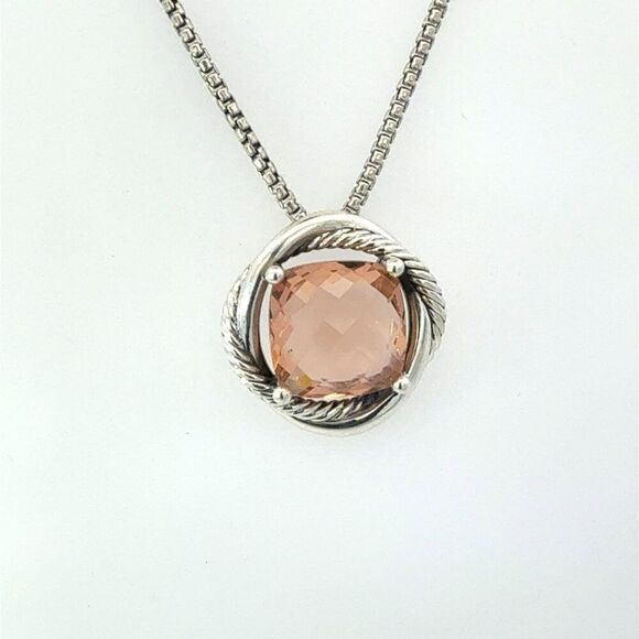 David Yurman Morganite Infinity Necklace 18" 14 mm Sterling Silver Estate DY681 - Picture 6 of 9